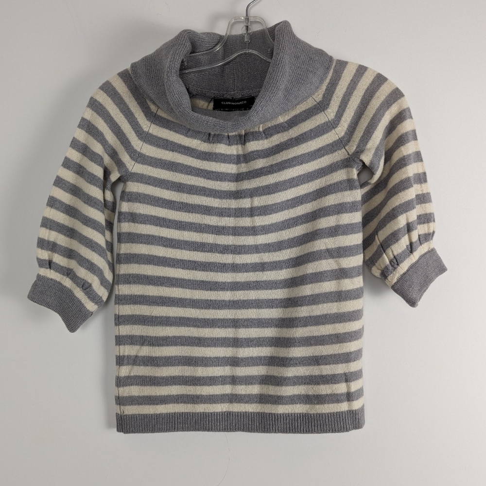 Club Monaco Striped Merino Wool Sweater with Shawl Collar - XS